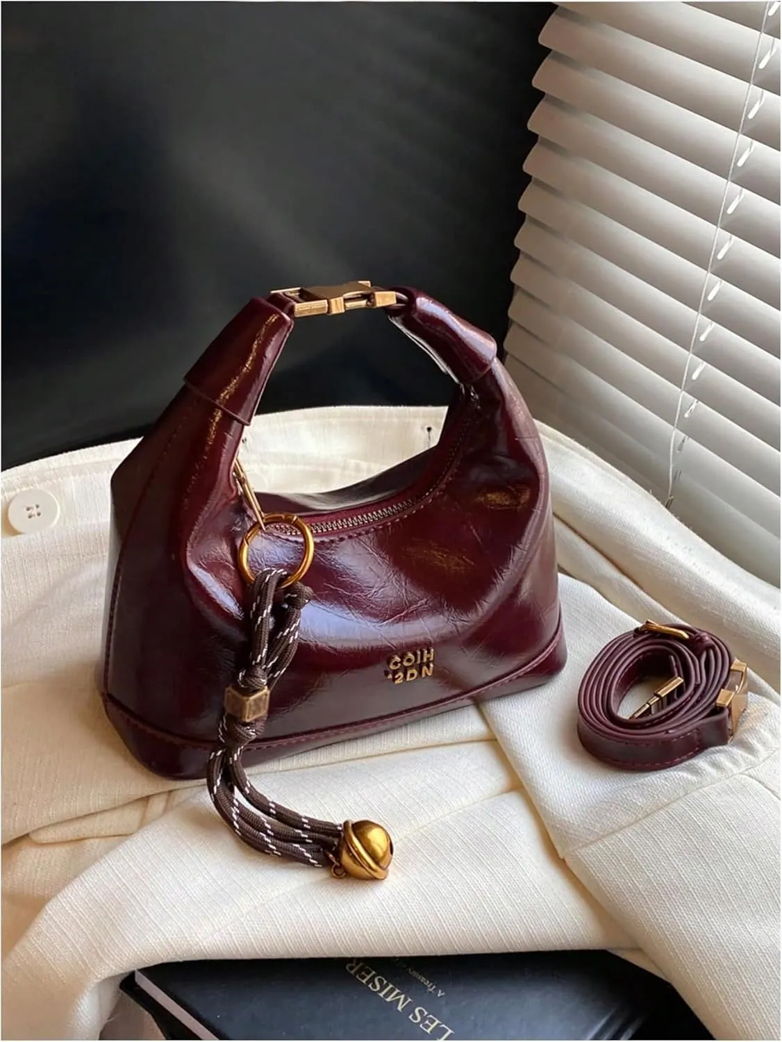 Women's Letter Zipper Top Handle Handbags Faux Leather Ruched Small Bag Elegant Purse