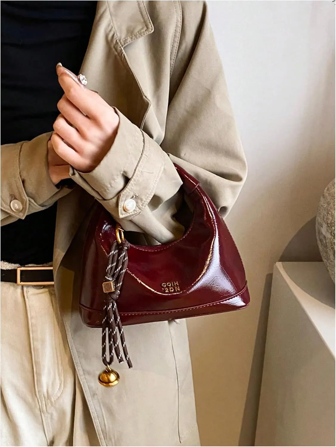 Women's Letter Zipper Top Handle Handbags Faux Leather Ruched Small Bag Elegant Purse
