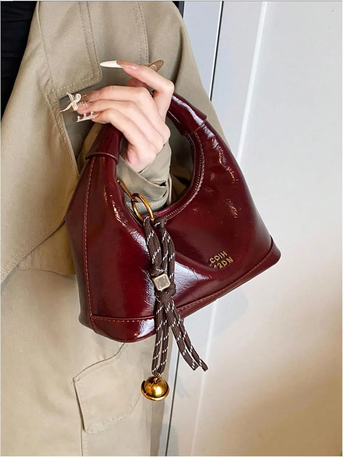 Women's Letter Zipper Top Handle Handbags Faux Leather Ruched Small Bag Elegant Purse