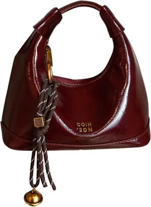 Women's Letter Zipper Top Handle Handbags Faux Leather Ruched Small Bag Elegant Purse
