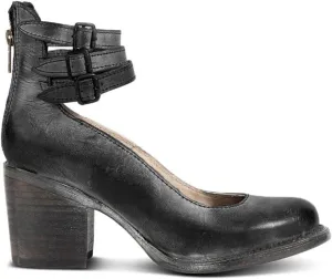 Women’s Mary Jane Pumps, Leather Ankle Strap Block Heels for Women Vintage Round Toe Chunky Pumps Adjustable Buckle Back Zipper Shoes