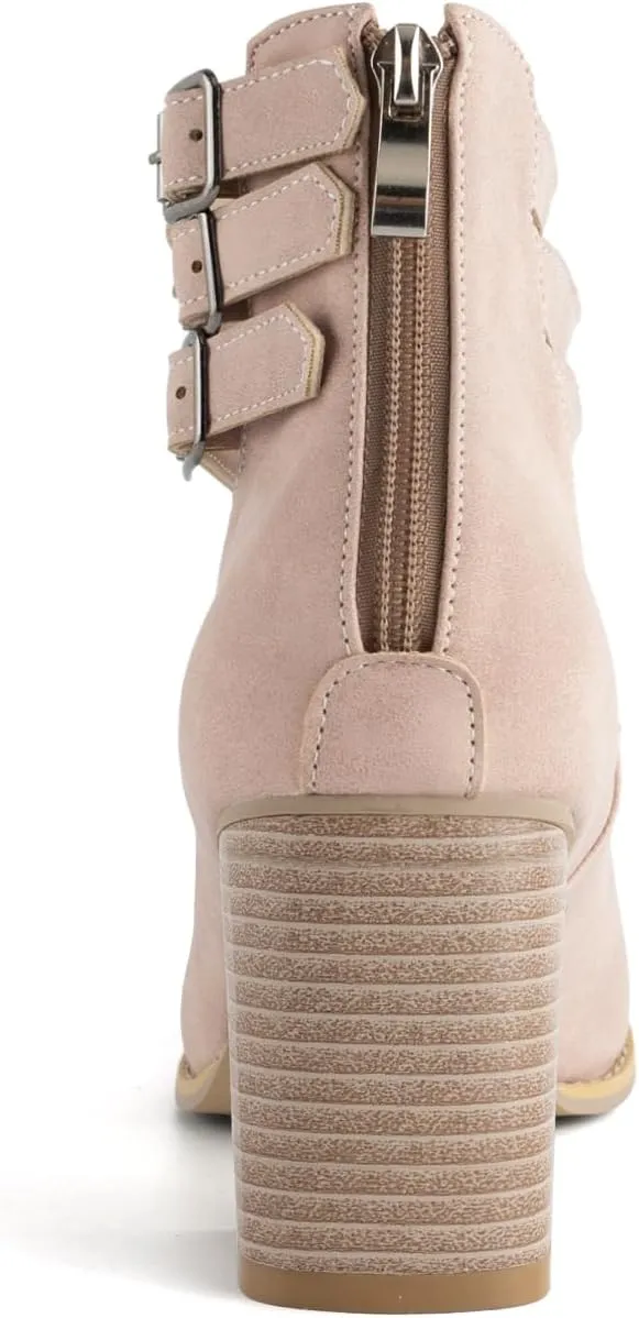 Women’s Mary Jane Pumps, Leather Ankle Strap Block Heels for Women Vintage Round Toe Chunky Pumps Adjustable Buckle Back Zipper Shoes