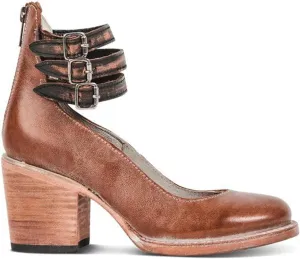 Women’s Mary Jane Pumps, Leather Ankle Strap Block Heels for Women Vintage Round Toe Chunky Pumps Adjustable Buckle Back Zipper Shoes