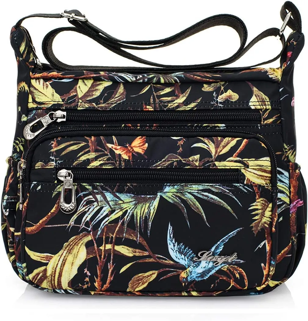 Womens Nylon Floral Shoulder Bag Crossbody Bag Messenger Bags Travel Handbags With Adjustable Strap Waterproof
