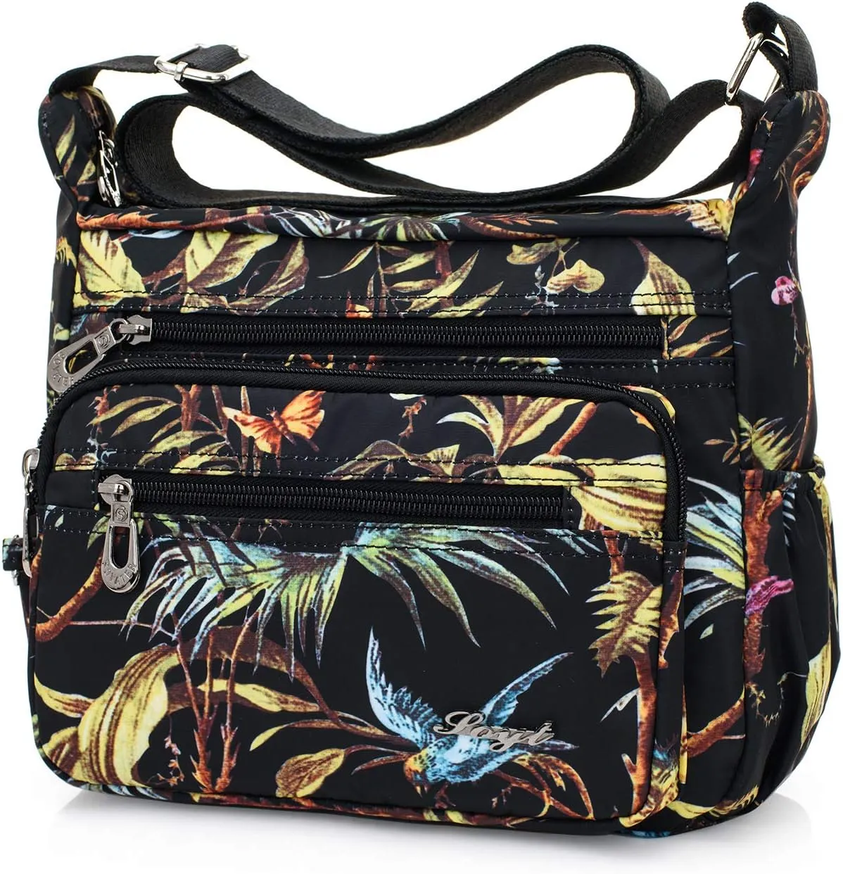 Womens Nylon Floral Shoulder Bag Crossbody Bag Messenger Bags Travel Handbags With Adjustable Strap Waterproof
