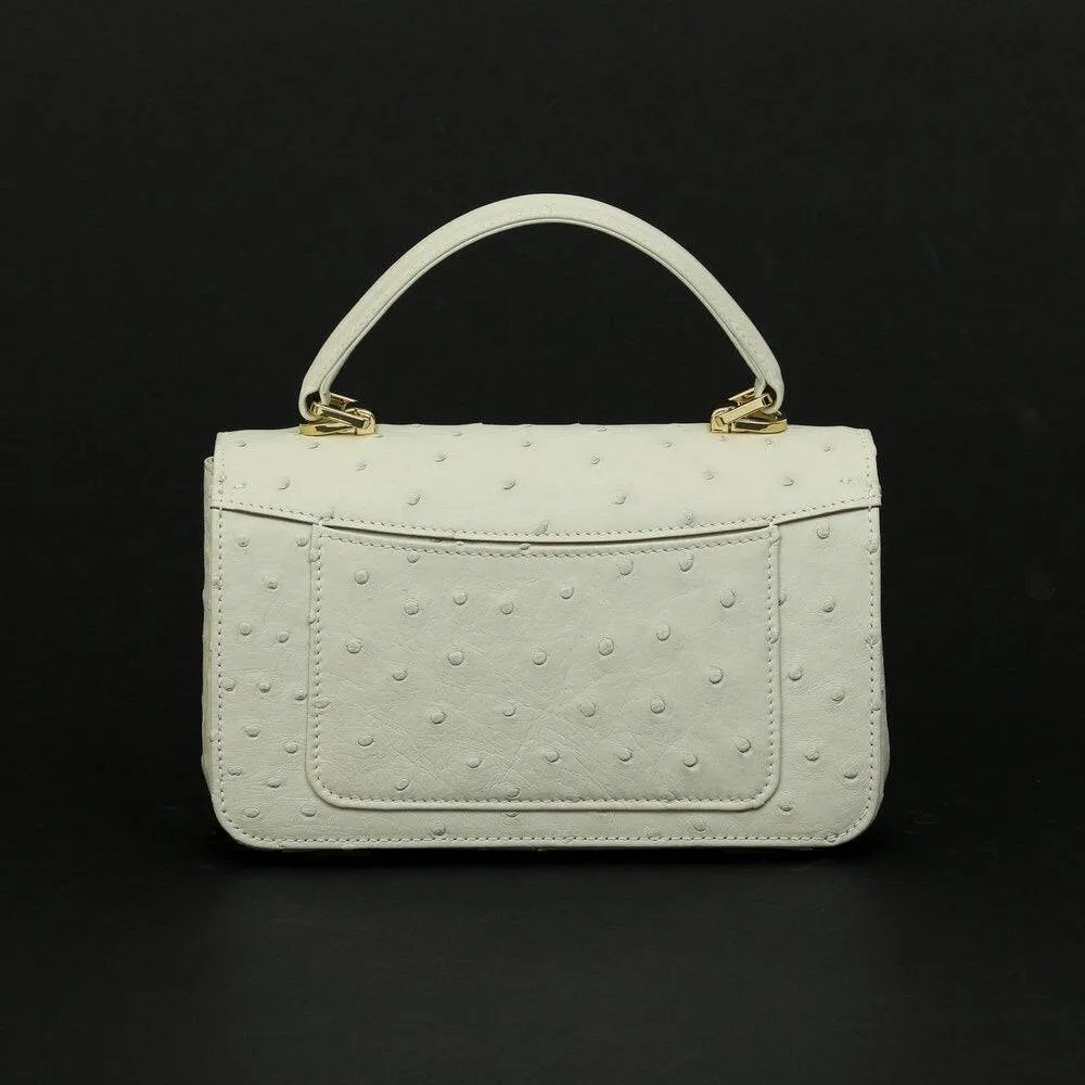 Womens  Ostrich Leather Mini Flap Chain Bag Top Handle Cross Body Handbag
