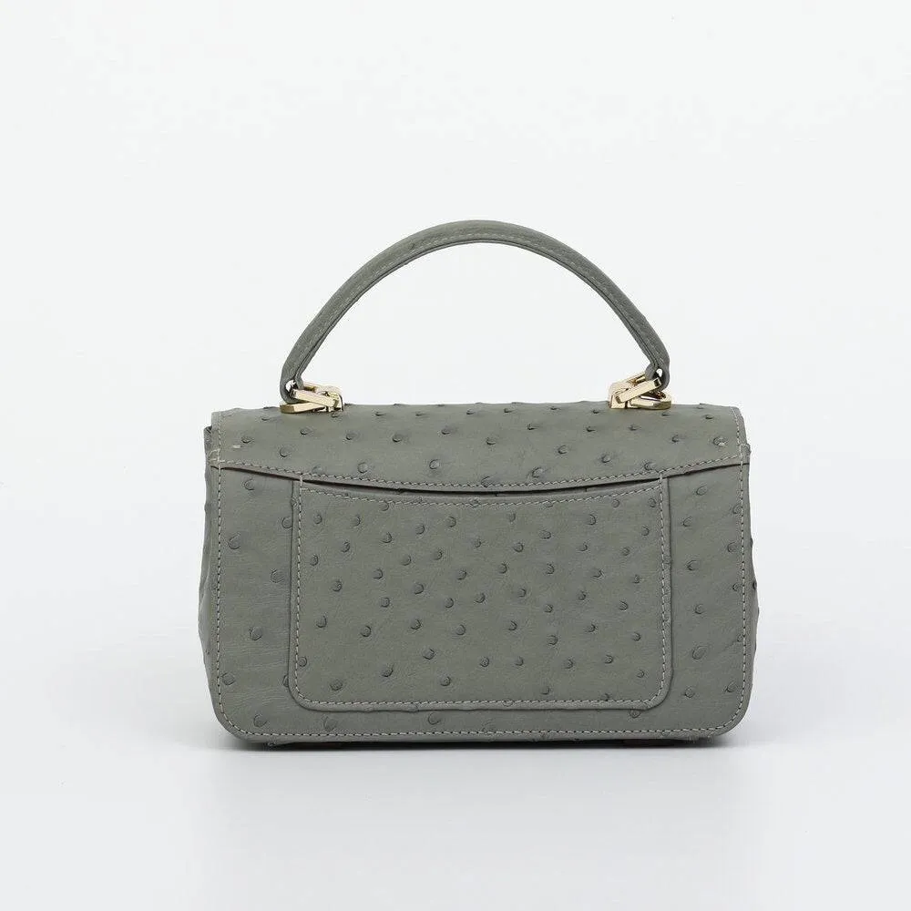 Womens  Ostrich Leather Mini Flap Chain Bag Top Handle Cross Body Handbag