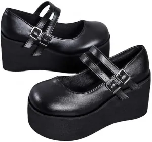 Women's Platform Mary Janes Heart Cat Buckle Rivets Ankle Lolita Gothic Princess Platform Pumps Patent Leather Thorn Vintage Traditional Embroidery Upper Dress Shoes