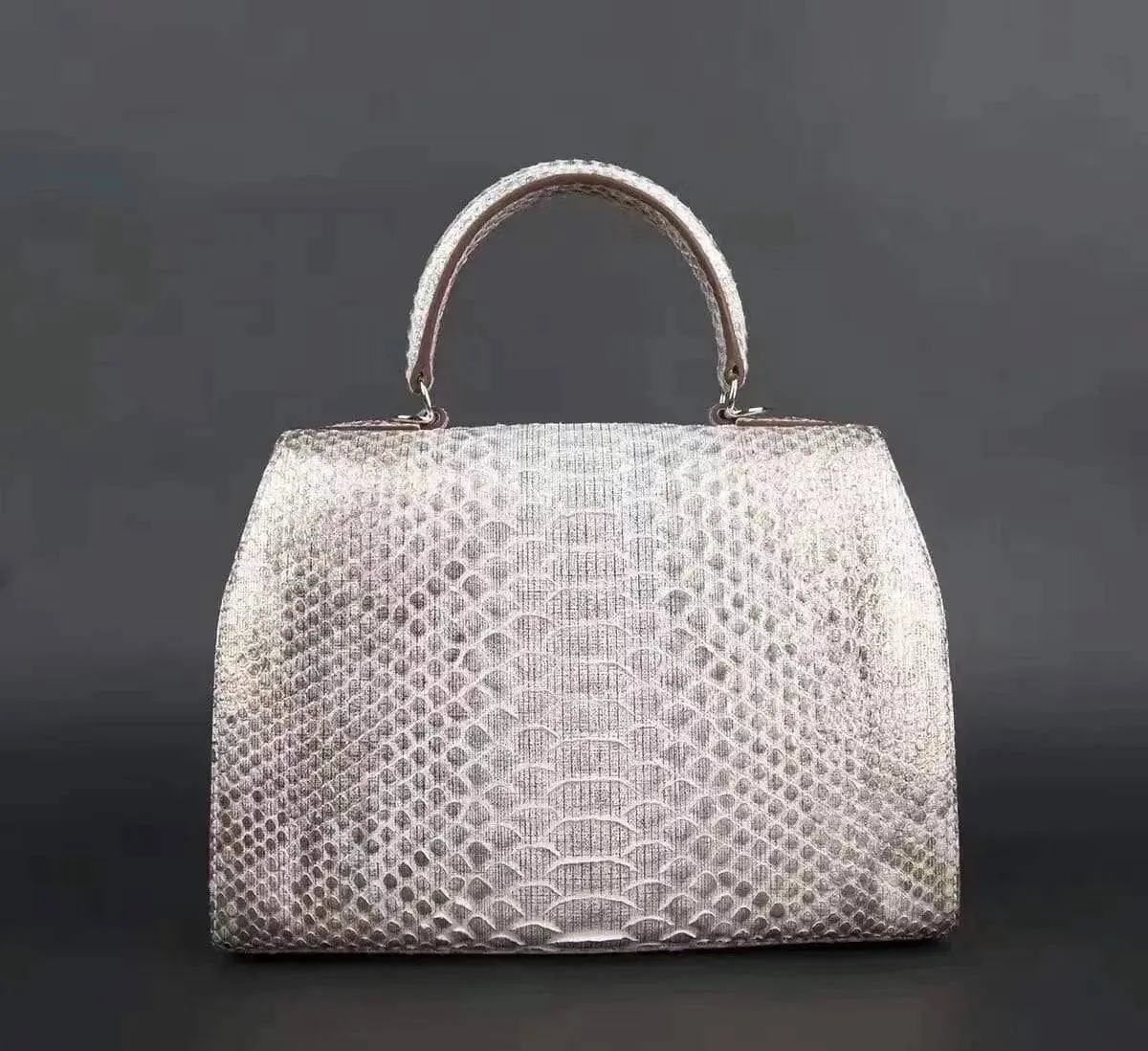 Womens Python Leather Top Handle Satchel Bag