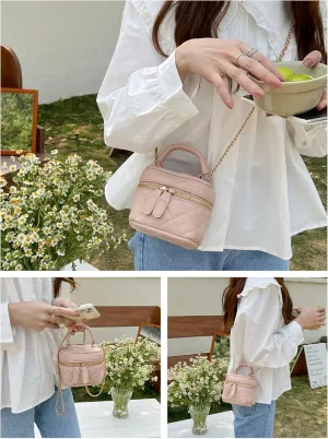 Women's Quilted Square Pocket Fashion Mini Zipper Closure Handbag Cute Top Small Handle Purse