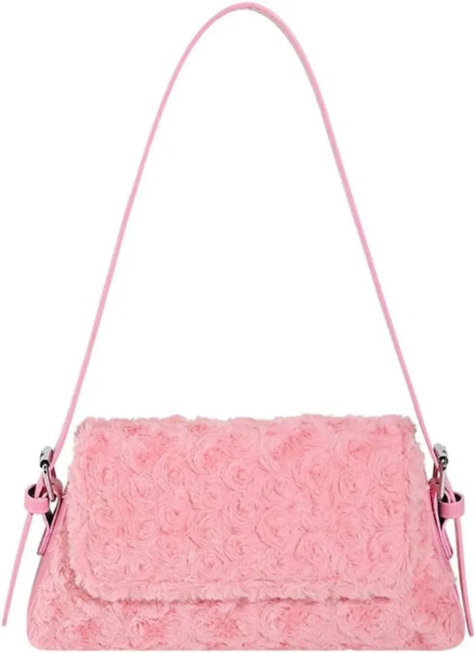 Women’s Shoulder Bag Designer Tote Bag Lightweight Top Handle Satchel Purse Faux Fur Handbag for Travel Work Shopping