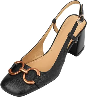 Women's Slingback Square Toe Chunky High Heels Sandals Ankle Buckle Dress Summer Pumps