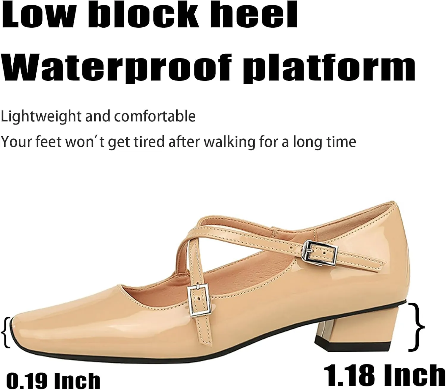 Women's Square Toe Low Chunky Heel Mary Janes with Adjustable Buckle Retro Vintage-Inspired Cross Strap Buckle Block Heel Office Comfort Pumps for Wedding Party Casual