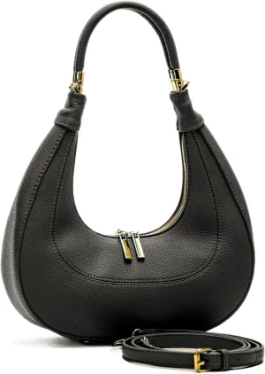 Women's Structured Faux Leather Half Moon Shoulder Bag with Top Handle and Long Strap – Selene