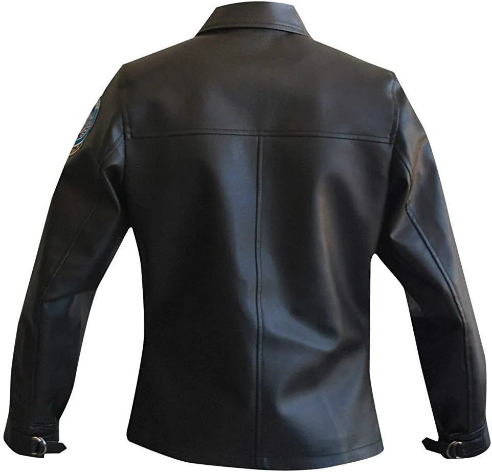Womens Top Kelly McGillis Aviator Charlie Charlotte Blackwood Pilot Black Leather Bomber Jacket