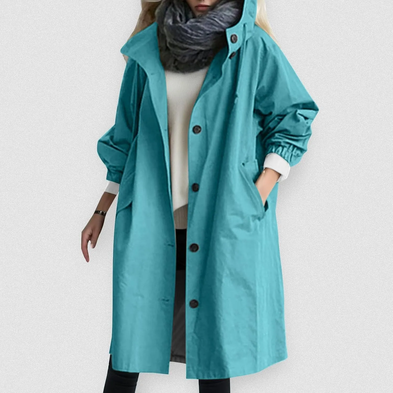 Women's Trench Jackets Single Breasted Hooded Oversized Coats Long Sleeve Elegant Comfortable 2024 Winter Windbreaker