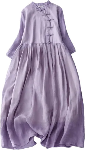 Women's Vintage Chinese Style Dress Casual Stand Collar Buckle Office Work Travel Dresses