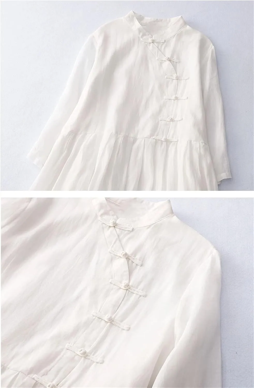 Women's Vintage Chinese Style Dress Casual Stand Collar Buckle Office Work Travel Dresses