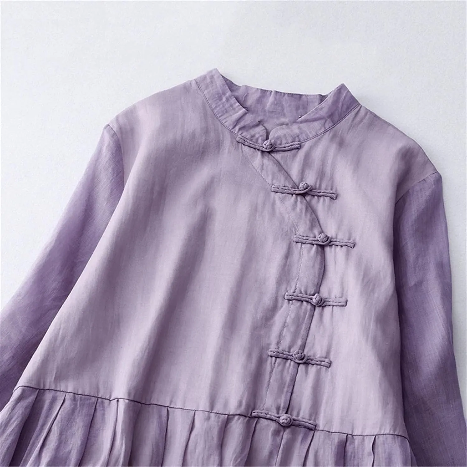 Women's Vintage Chinese Style Dress Casual Stand Collar Buckle Office Work Travel Dresses