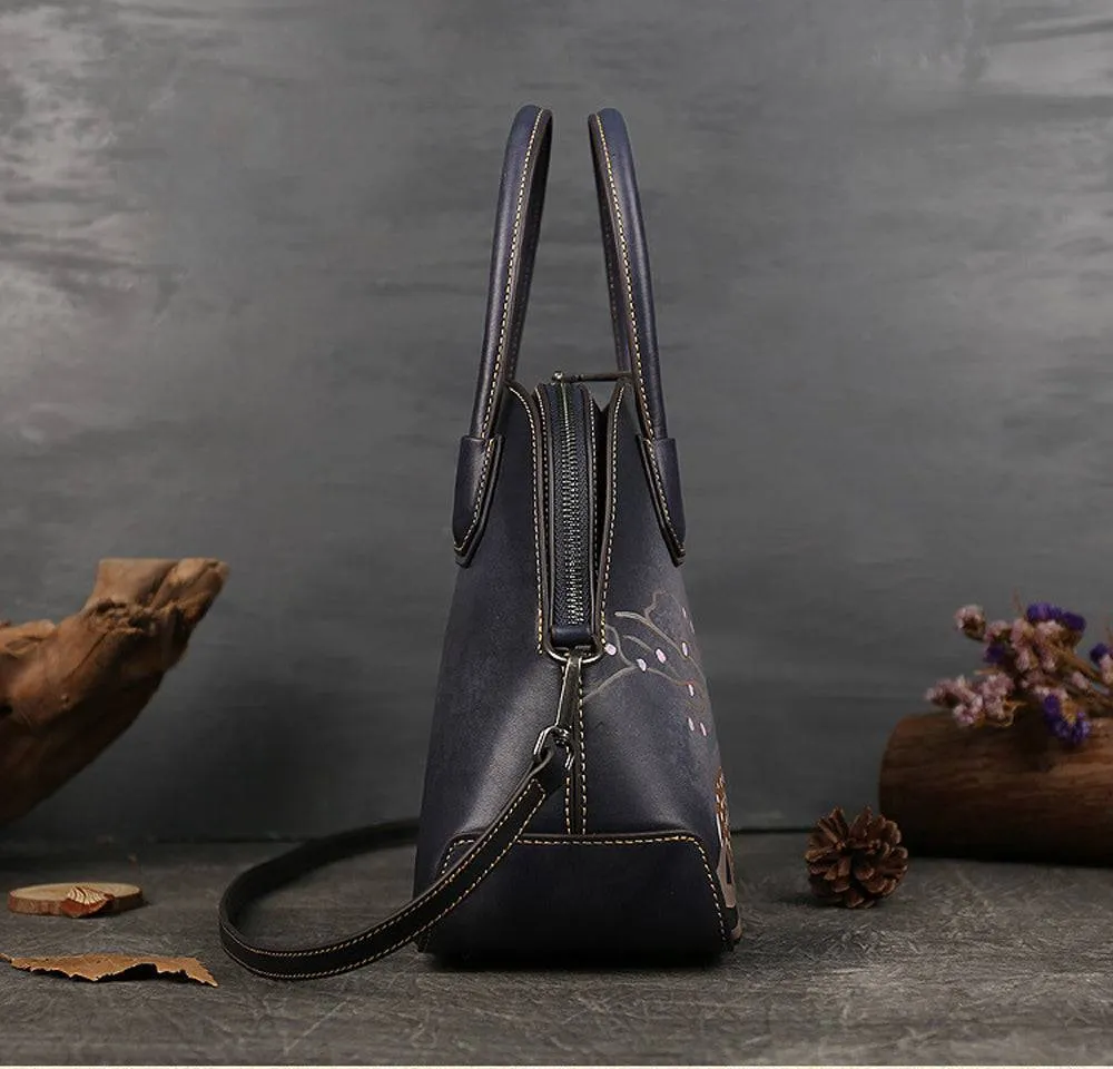 Womens Vintage Leather Top Handle Cross Body  Bag
