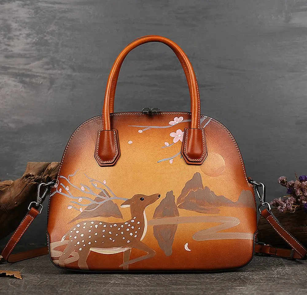 Womens Vintage Leather Top Handle Cross Body  Bag