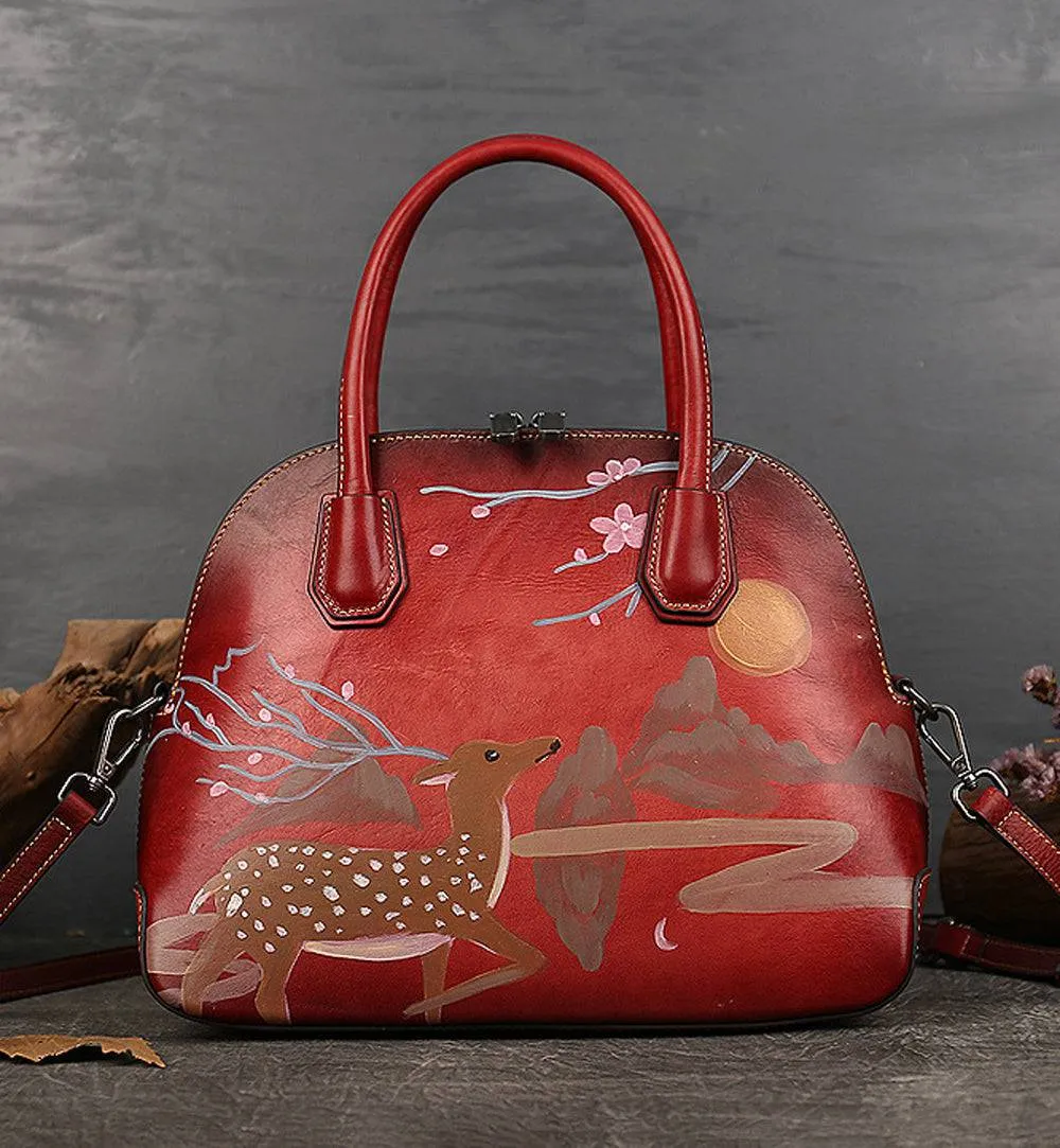 Womens Vintage Leather Top Handle Cross Body  Bag