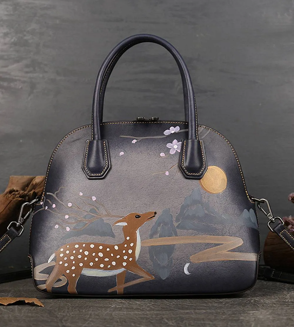 Womens Vintage Leather Top Handle Cross Body  Bag