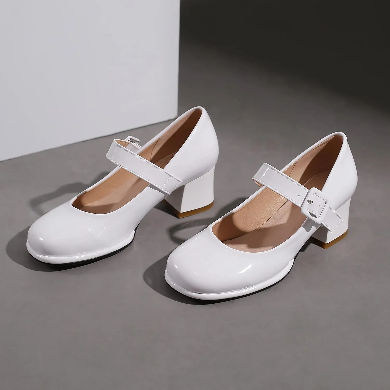 Women's Vintage Patent Leather Block Mary Jane Heels, Retro Chunky Platform Work Mary Janes Pumps, Ankle Strap Mary Jane Shoes