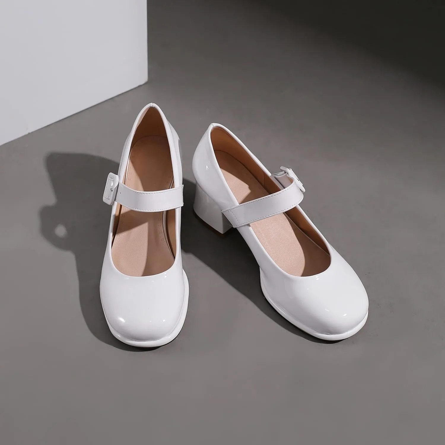 Women's Vintage Patent Leather Block Mary Jane Heels, Retro Chunky Platform Work Mary Janes Pumps, Ankle Strap Mary Jane Shoes