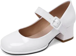 Women's Vintage Patent Leather Block Mary Jane Heels, Retro Chunky Platform Work Mary Janes Pumps, Ankle Strap Mary Jane Shoes