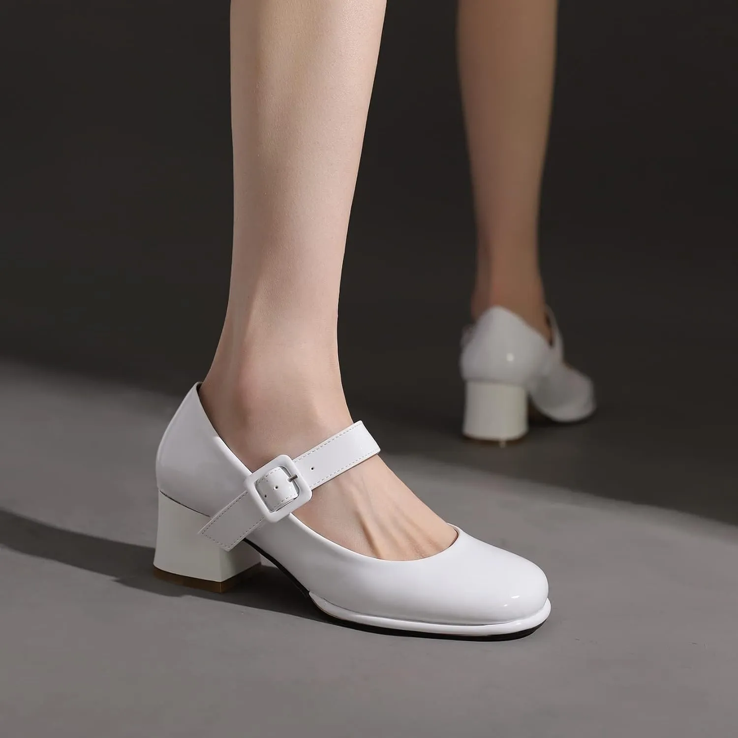 Women's Vintage Patent Leather Block Mary Jane Heels, Retro Chunky Platform Work Mary Janes Pumps, Ankle Strap Mary Jane Shoes