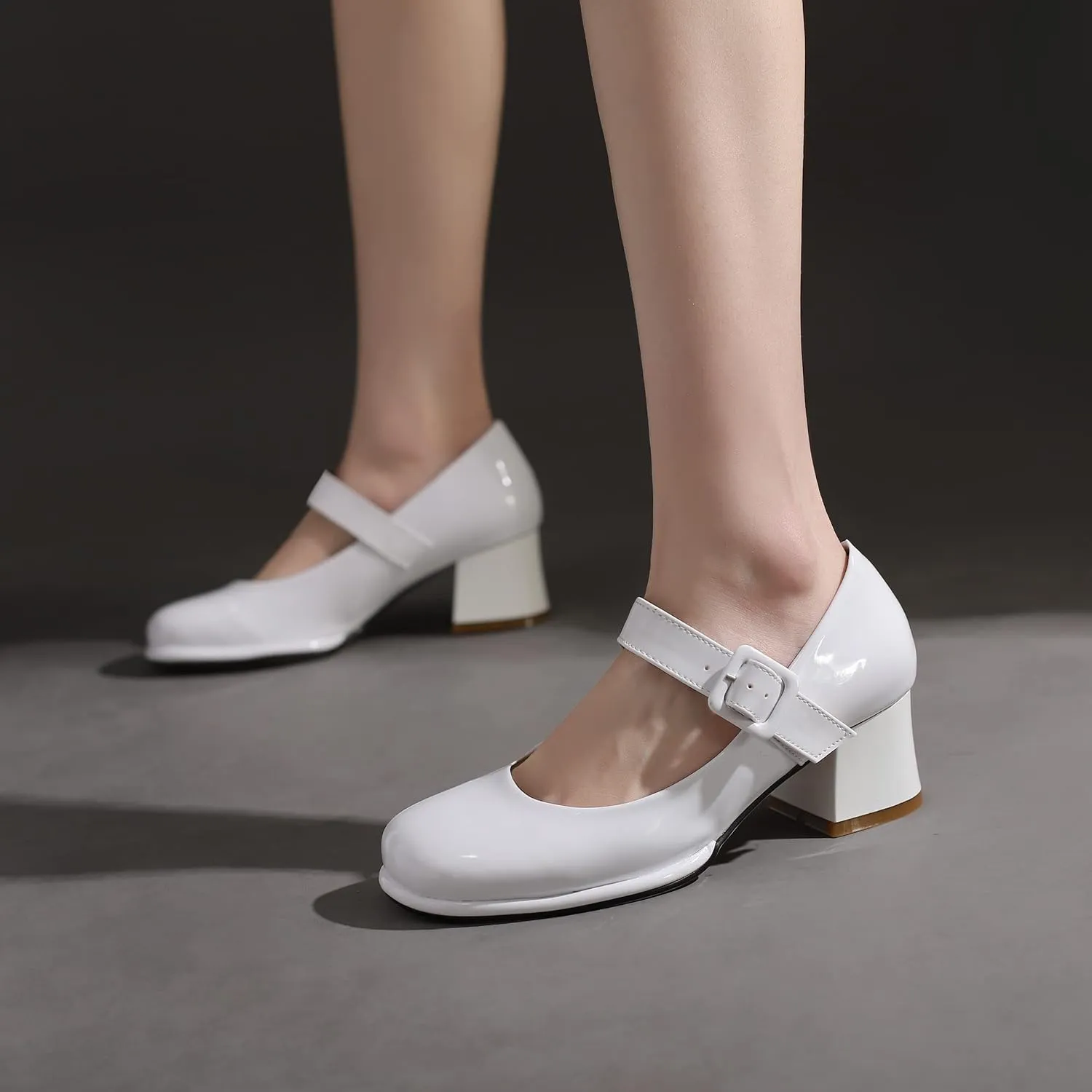 Women's Vintage Patent Leather Block Mary Jane Heels, Retro Chunky Platform Work Mary Janes Pumps, Ankle Strap Mary Jane Shoes