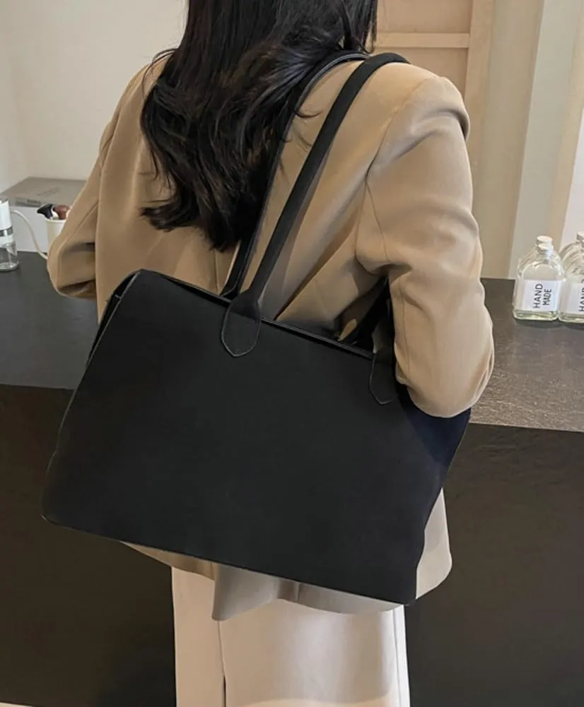 Womens Vintage Suede Tote Bag Large Top-handle Shoulder Bag Slouchy Work Purse Handbag Satchel with Magnetic Buckle