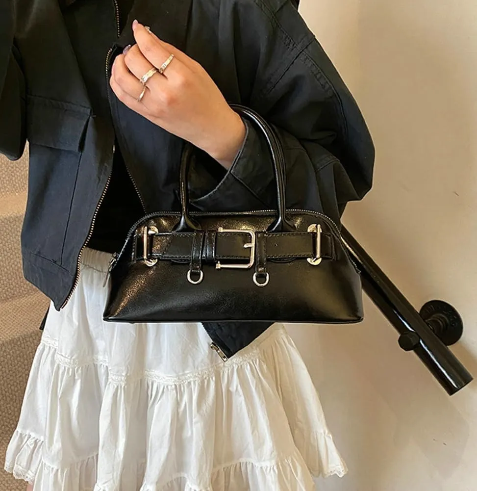 Women's Y2k Purse Buckle Belt Leather Tote Handbag Trendy Top Handle Shoulder Bag Satchel Underarm Crossbody Purses