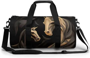 Wood Carving Horse Sport Gym Duffle Travel Bag for Women Men Overnight Weekender Bag with Shoe Compartment,Wet Pocket, 17.7in/9in/9in, style