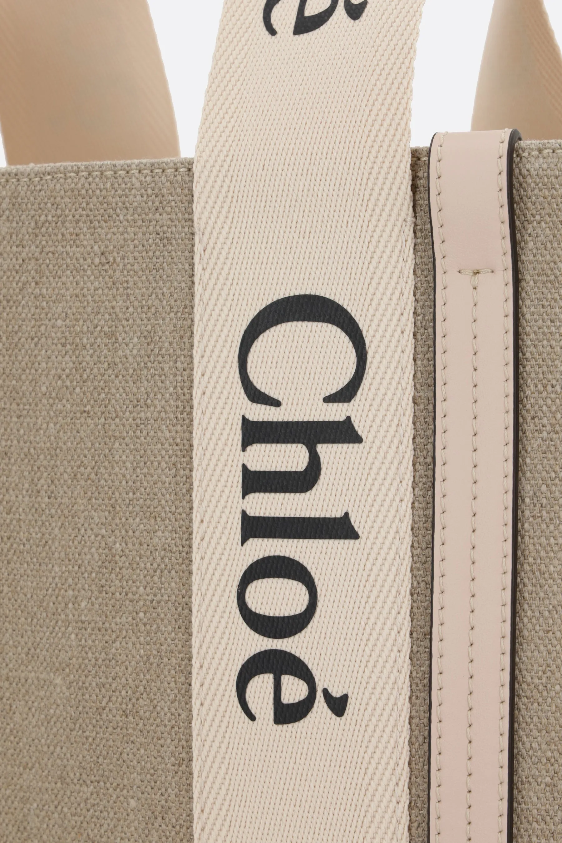 Woody medium tote bag in linen and leather