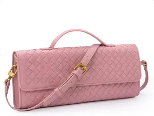 Woven Clutch Purse Ladies Top Handle Handbag Leather Crossbody Shoulder Bag with Detachable Strap