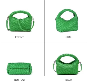 Woven Crossbody Bag Small Tote Cute Purse for Women,Top Handle Handbag Pu Leather Shoulderbag with Detachable Strap