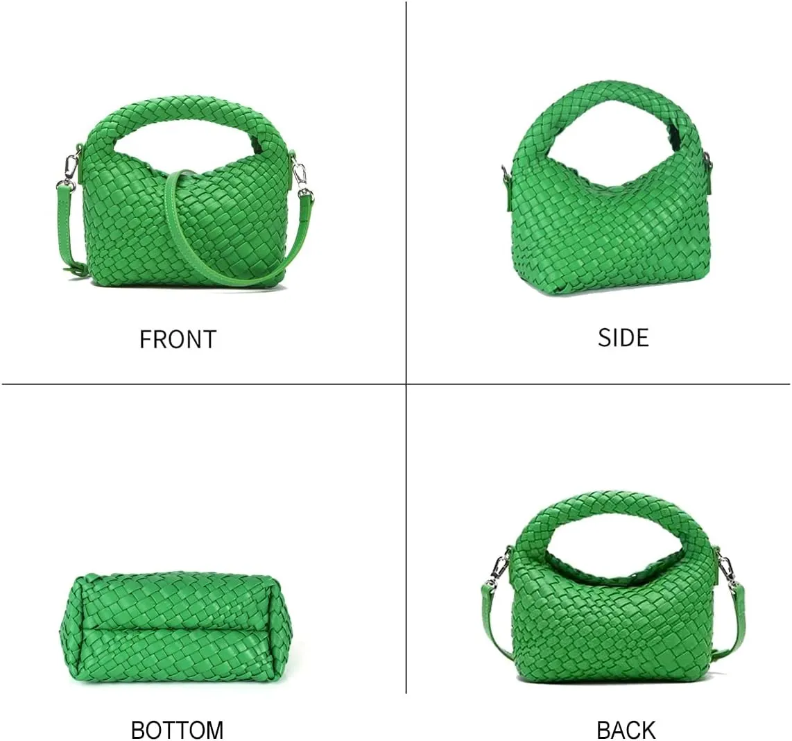 Woven Crossbody Bag Small Tote Cute Purse for Women,Top Handle Handbag Pu Leather Shoulderbag with Detachable Strap