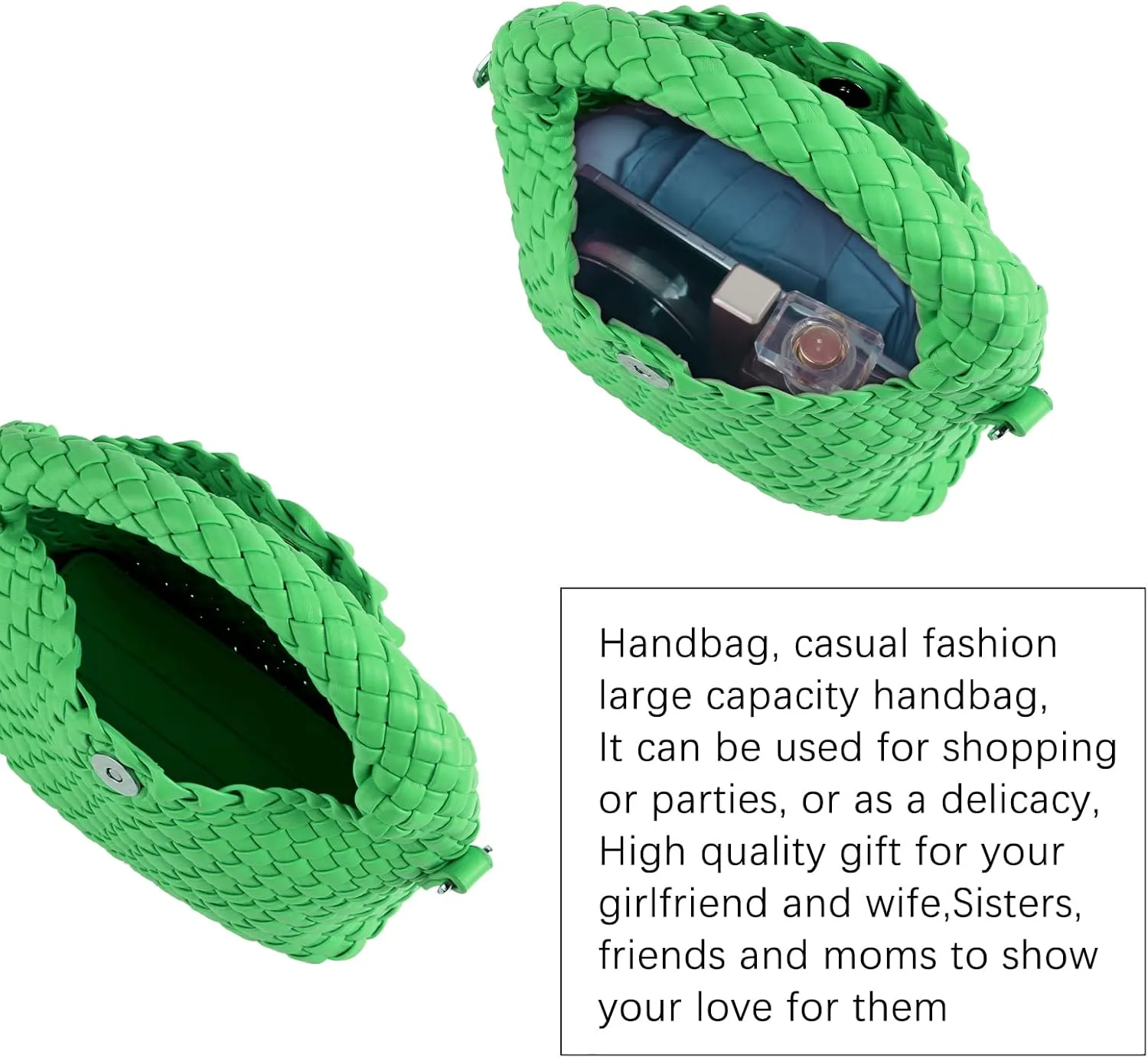 Woven Crossbody Bag Small Tote Cute Purse for Women,Top Handle Handbag Pu Leather Shoulderbag with Detachable Strap