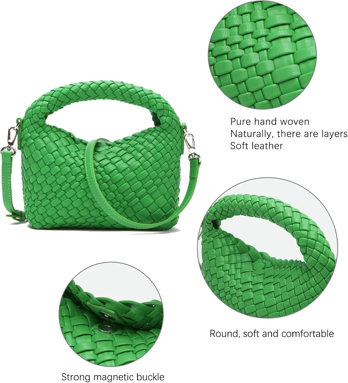 Woven Crossbody Bag Small Tote Cute Purse for Women,Top Handle Handbag Pu Leather Shoulderbag with Detachable Strap