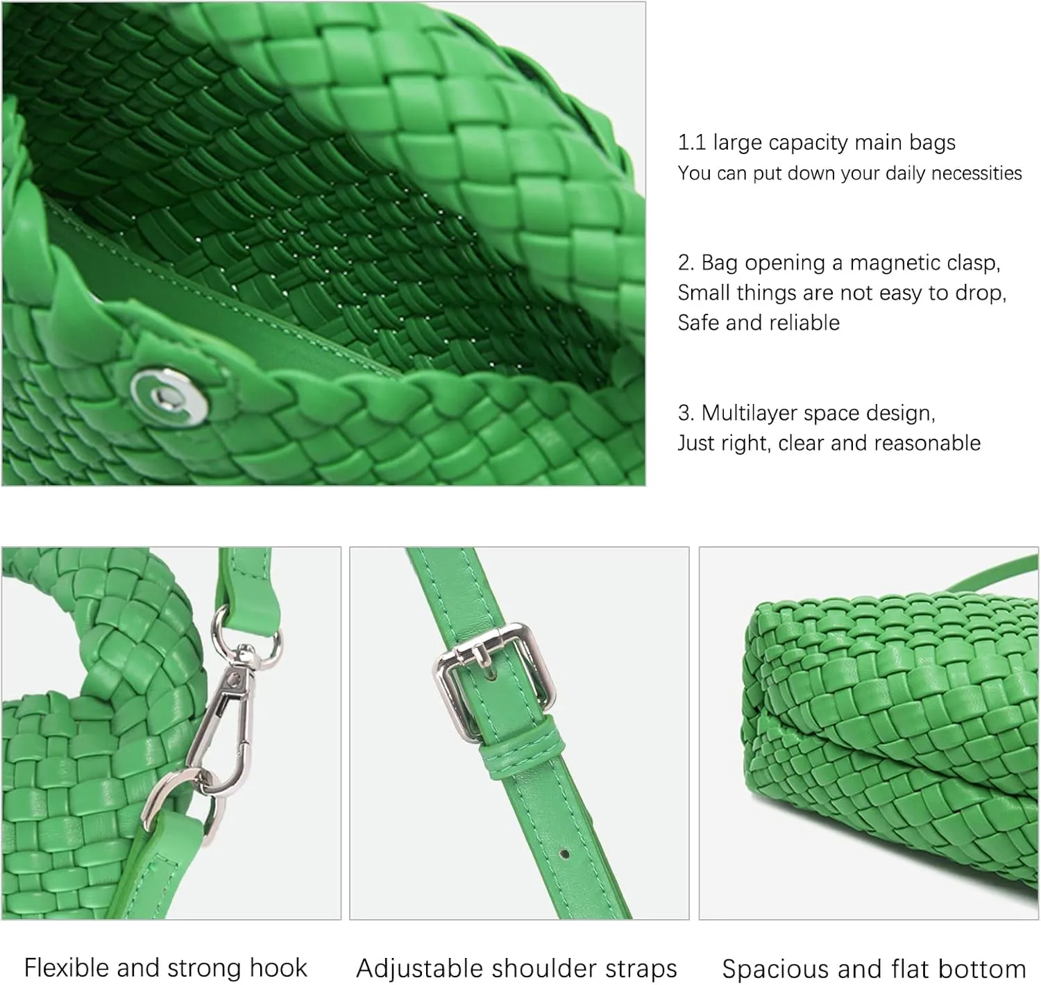 Woven Crossbody Bag Small Tote Cute Purse for Women,Top Handle Handbag Pu Leather Shoulderbag with Detachable Strap