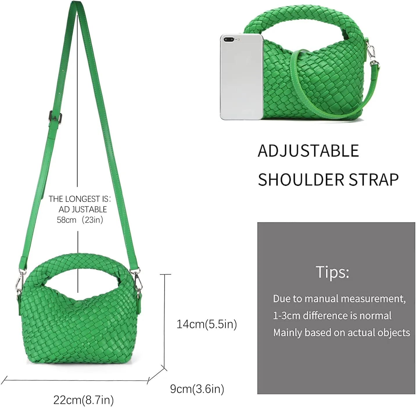 Woven Crossbody Bag Small Tote Cute Purse for Women,Top Handle Handbag Pu Leather Shoulderbag with Detachable Strap