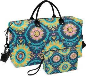 Woven Tile Travel Duffel Bag with Toiletry Bag Weekender Bag for Carry on Sports Gym Bag for Sports Yoga Gym