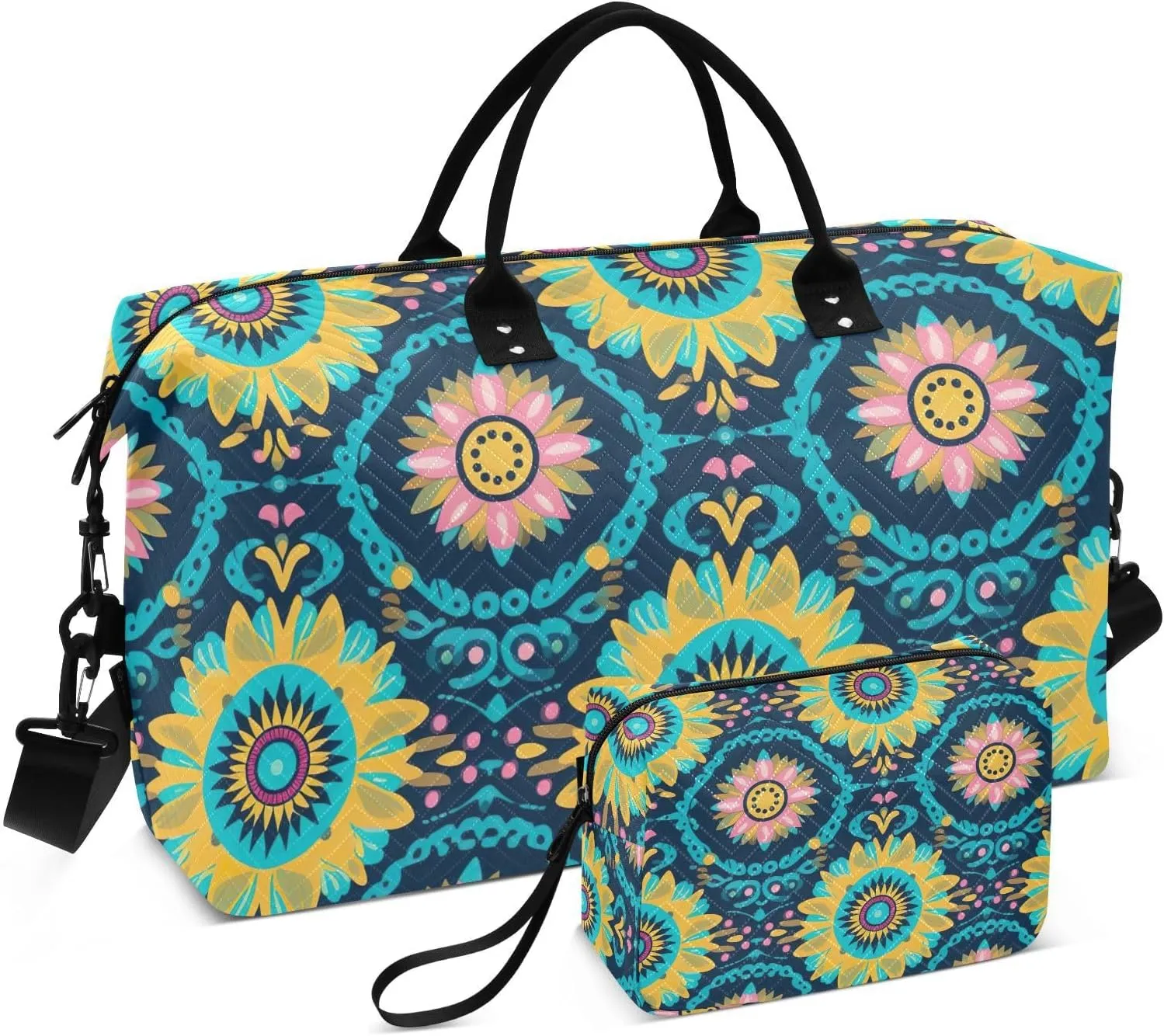 Woven Tile Travel Duffel Bag with Toiletry Bag Weekender Bag for Carry on Sports Gym Bag for Sports Yoga Gym