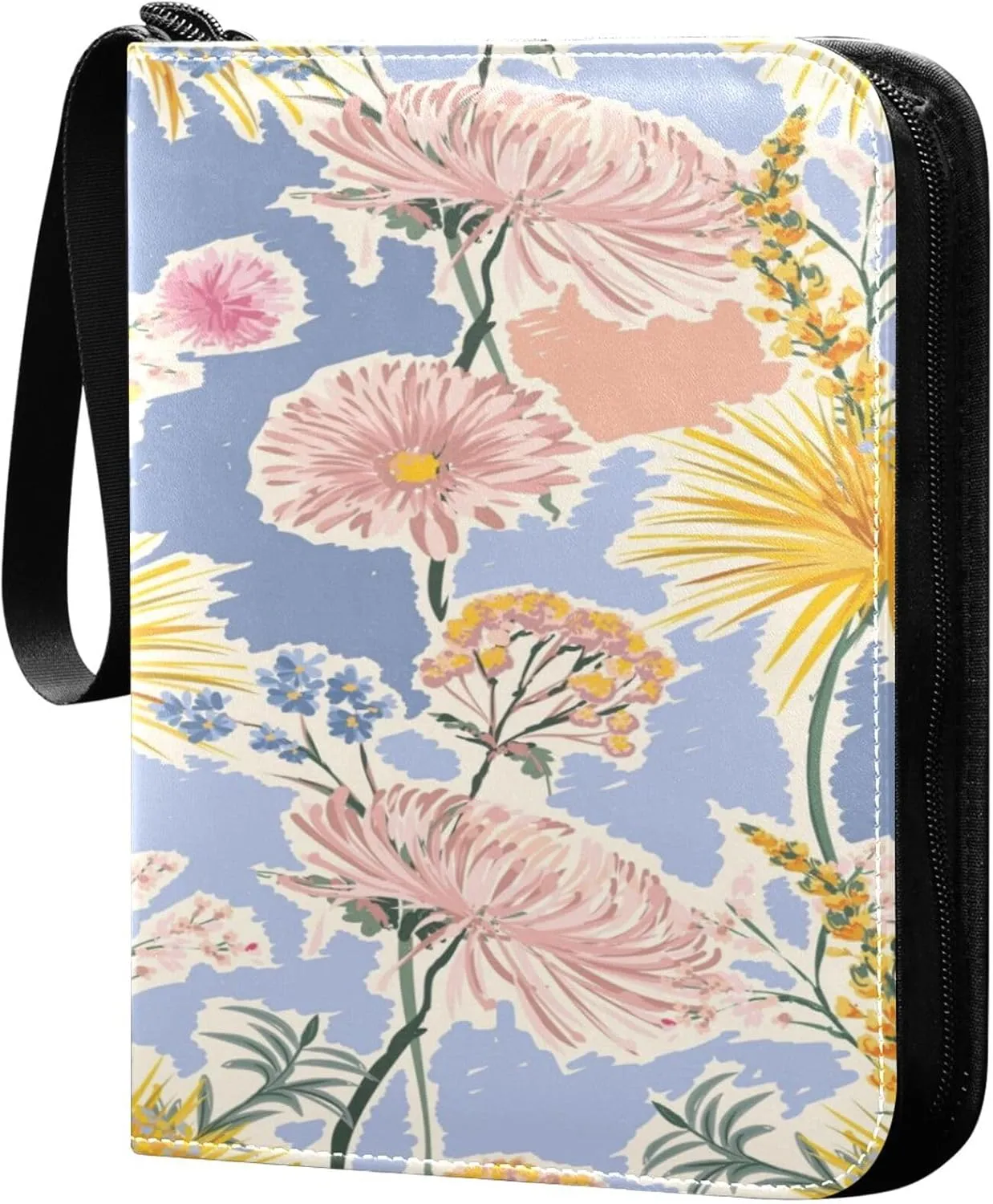 xigua Colorful Herbal Wildflower Card Binder 4-Pockets, Trading Card Binder 400 Pockets Baseball Card Binder Waterproof PU Leather Card Collection Binder for Games Card Album Card