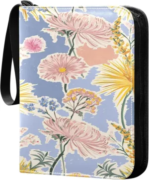 xigua Colorful Herbal Wildflower Card Binder 4-Pockets, Trading Card Binder 400 Pockets Baseball Card Binder Waterproof PU Leather Card Collection Binder for Games Card Album Card