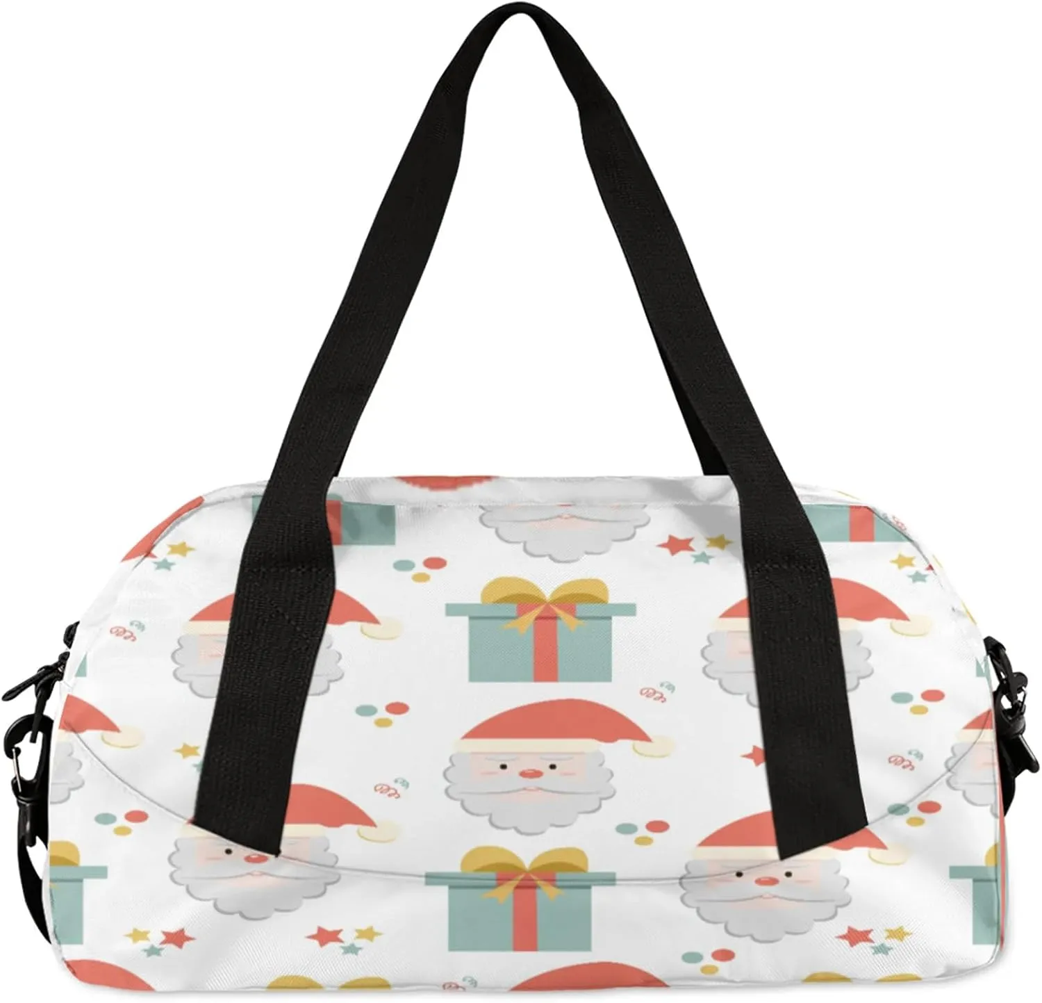 Xmas Santa Claus Kids Duffel Bag Lightweight Waterproof Sports Gym Bag with Front Zipper Pocket Foldable Weekender Overnight Bag for School Practice Gymnastic Ballet