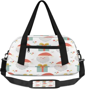 Xmas Santa Claus Kids Duffel Bag Lightweight Waterproof Sports Gym Bag with Front Zipper Pocket Foldable Weekender Overnight Bag for School Practice Gymnastic Ballet