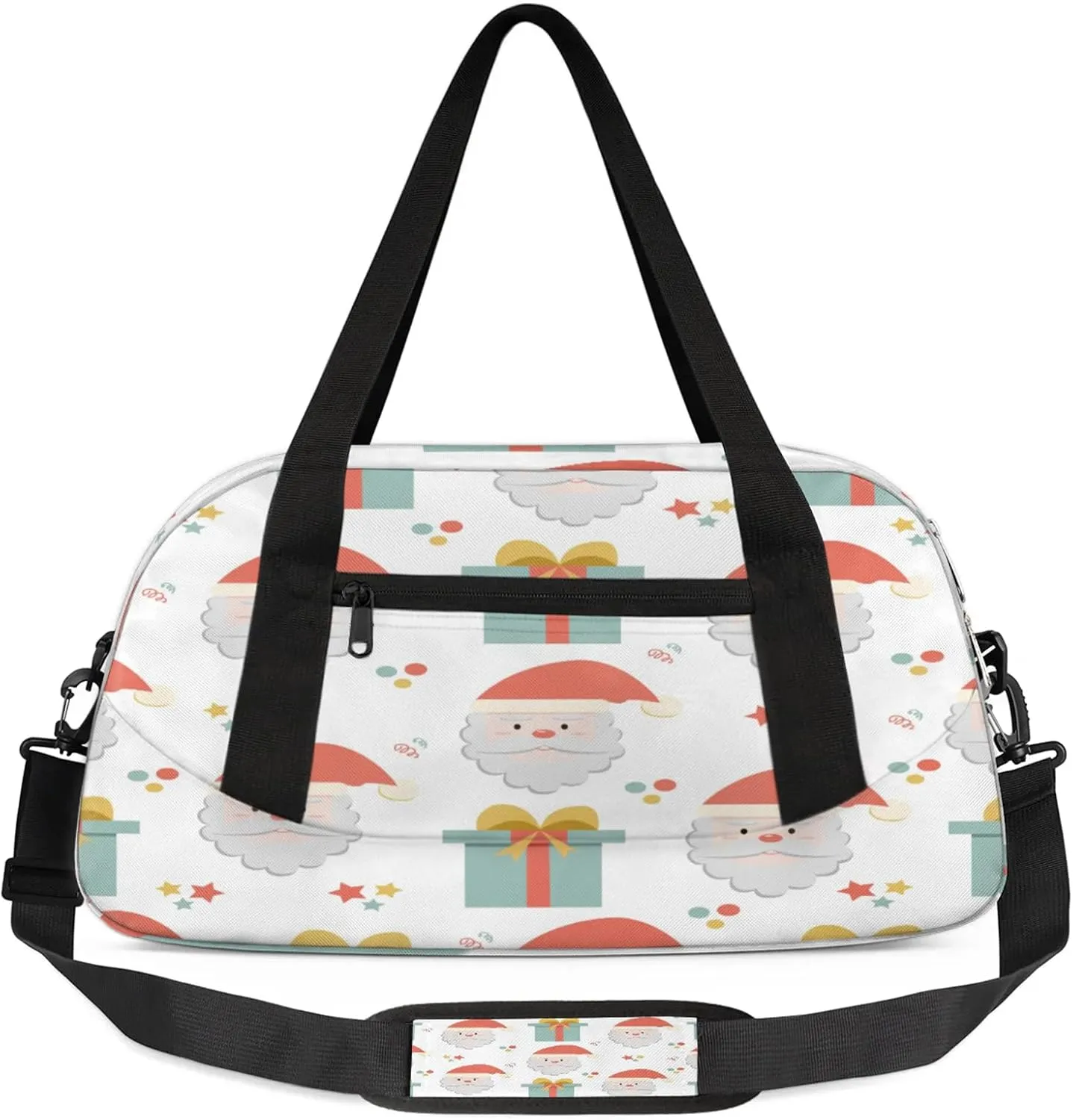 Xmas Santa Claus Kids Duffel Bag Lightweight Waterproof Sports Gym Bag with Front Zipper Pocket Foldable Weekender Overnight Bag for School Practice Gymnastic Ballet